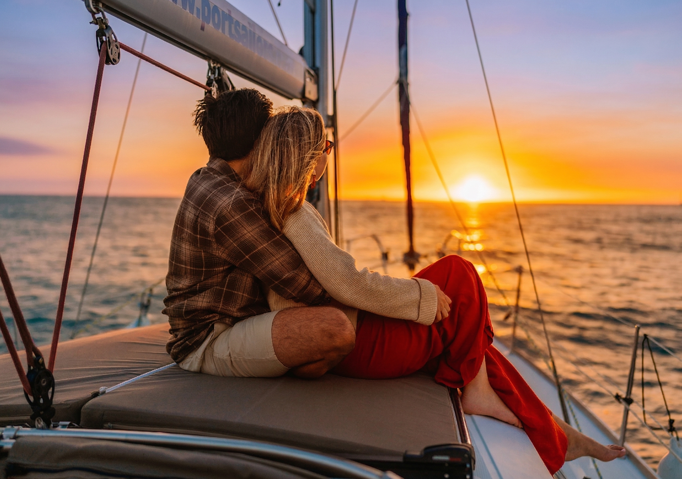 Young person on board at sunset